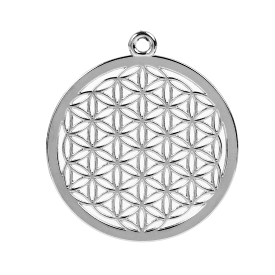 Picture of Zinc Based Alloy Flower Of Life Pendants Round Silver Tone Hollow Carved 44mm(1 6/8") x 40mm(1 5/8"), 3 PCs