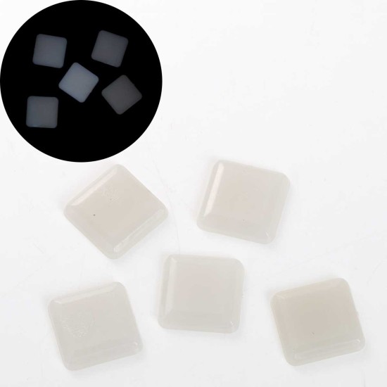 Picture of Acrylic White Glow In The Dark Dome Seals Cabochon Square 26mm(1") x 26mm(1"), 1 Piece