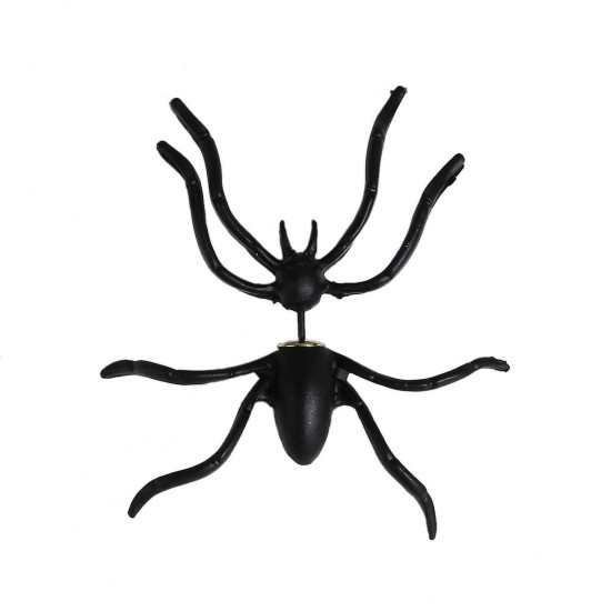 Picture of 3D Double Sided Ear Post Stud Earrings Halloween Spider Animal Black 43mm(1 6/8") x 40mm(1 5/8"), Post/ Wire Size: (21 gauge), 1 Piece