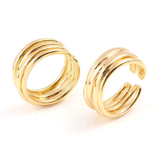 Bild von Messing Ohrklemme Klipp Ohrring 18K Echtgold plattiert C-Form Streifen 21mm x 20mm, 1 Stück