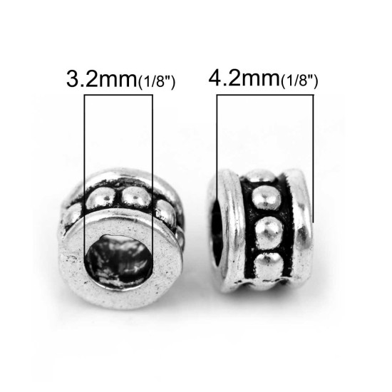 Bild von Zinklegierung Zwischenperlen Spacer Perlen Zylinder Antiksilber ca. 6mm x 4mm, 100 Stücke