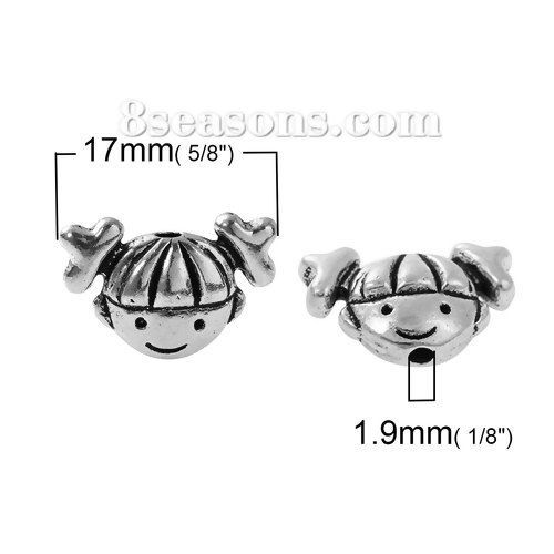 亜鉛合金 メタル 金属 スペーサ 3D ビーズ ガール 銀古美 約 17mm x 11mm、 30 個 の画像