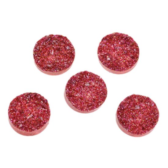 Picture of Druzy /Drusy Resin Dome Seals Cabochon Round Rose Red Glitter 12mm( 4/8") Dia, 20 PCs