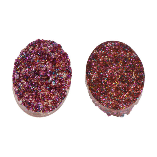 Picture of Druzy /Drusy Resin Dome Seals Cabochon Oval Purple Glitter 18mm( 6/8") x 13mm( 4/8"), 20 PCs