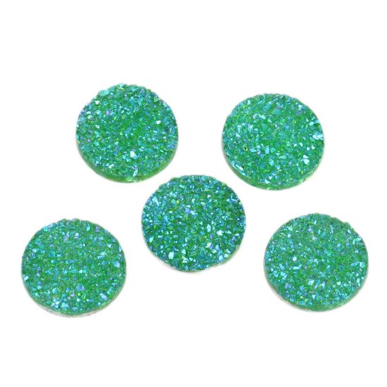 Picture of Druzy /Drusy Resin Dome Seals Cabochon Round Green AB Color 18mm( 6/8") Dia, 20 PCs