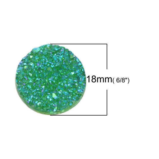 Picture of Druzy /Drusy Resin Dome Seals Cabochon Round Green AB Color 18mm( 6/8") Dia, 20 PCs