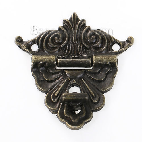 Picture of Iron Based Alloy Cabinet Box Lock Catch Latches Antique Bronze Pattern Carved 47mm x45mm(1 7/8" x1 6/8") 20mm x6mm( 6/8" x 2/8"), 5 Sets