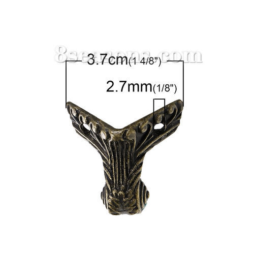 Picture of Zinc Based Alloy Box Table Foot Corner Protector Triangle Antique Bronze 37mm(1 4/8") x 36mm(1 3/8"), 5 PCs