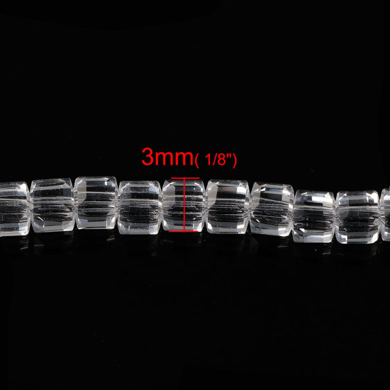 Bild von Glas Perlen Würfel Transparent Transparent Facettiert ca. 3mm x 3mm, Loch: 0.8mm, 32.5cm lang, 1 Streif (ca. 100 Stücke/Strang)
