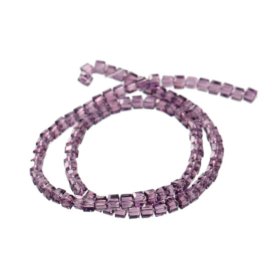Picture of Glass Loose Beads Square Violet Transparent Faceted About 3mm x 3mm, Hole: Approx 0.8mm, 31cm long, 1 Piece (Approx 100 PCs/Strand)