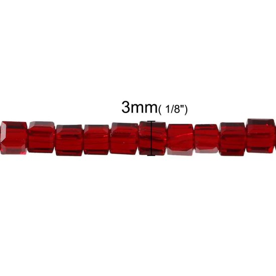 Изображение Стеклянные Бусины, Квадратные, Темно-красный Прозрачный Шлифованый, 3мм x 3мм, 0.8мм, 28.7cm длина 100 шт / 1 нитка