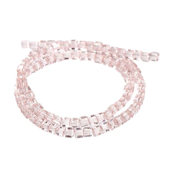 Picture of Glass Loose Beads Square Pink Transparent Faceted About 3mm x 3mm, Hole: Approx 0.8mm, 31.5cm long, 1 Piece (Approx 100 PCs/Strand)