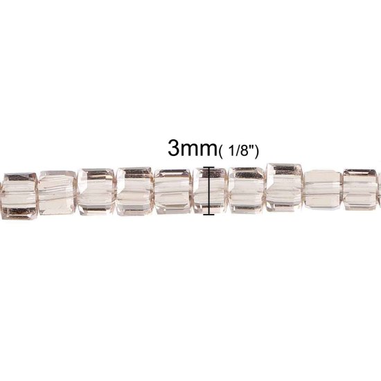 Picture of Glass Loose Beads Square Champagne Transparent Faceted About 3mm x 3mm, Hole: Approx 0.8mm, 28.2cm long, 1 Piece (Approx 100 PCs/Strand)