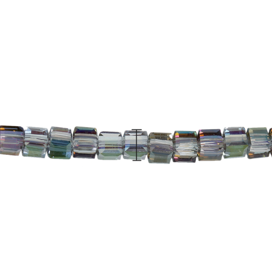 Picture of Glass Loose Beads Square Mauve & Green AB Rainbow Color Aurora Borealis Transparent Faceted About 3mm x 3mm, Hole: Approx 0.8mm, 31cm long, 1 Piece (Approx 100 PCs/Strand)