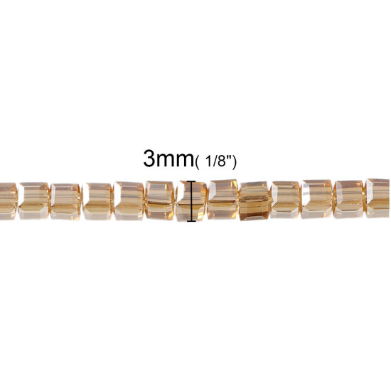 Image de Perles en Verre Carré Ambre à Facettes Transparent 3mm x 3mm, Tailles de Trous: 0.8mm, 30cm long, 1 Enfilade ( 100PCs/Enfilade )