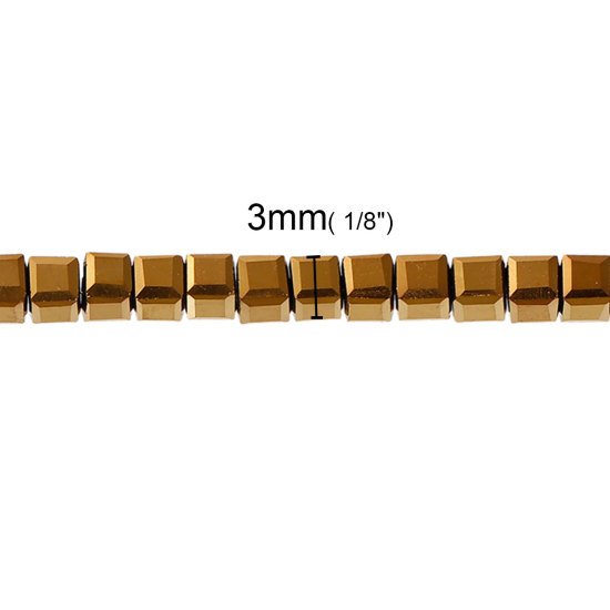 Bild von Glas Perlen Würfel Vergoldet Facette ca. 3mm x 3mm, Loch: 0.8mm, 28.5cm lang, 1 Streif (ca. 100 Stücke/Strang)