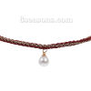 Picture of New Fashion Wine Red & Gold Braided Terylene Choker Necklace White Acrylic Pearl Imitation Pendant 34cm(13 3/8") long, 1 Piece