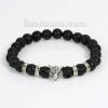 Picture of Synthetic Lava Beaded Healing Elastic Bracelet Black Antique Silver Color Leopard Head Clear Rhinestone 24cm(9 4/8") long, 1 Piece