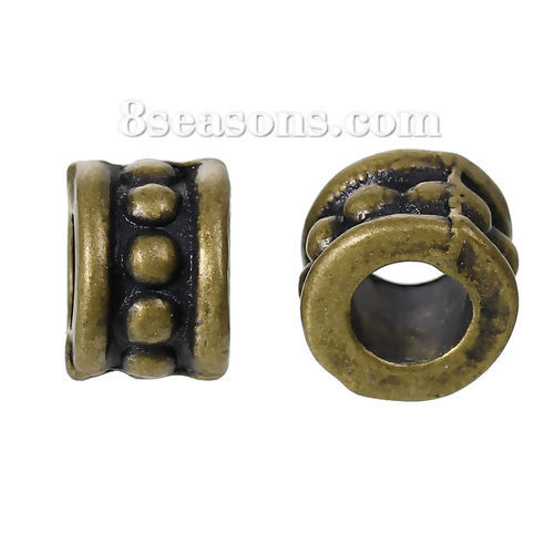 Picture of Zinc Based Alloy Beads Cylinder Antique Bronze About 6mm x 4mm, Hole: Approx 3.2mm, 100 PCs