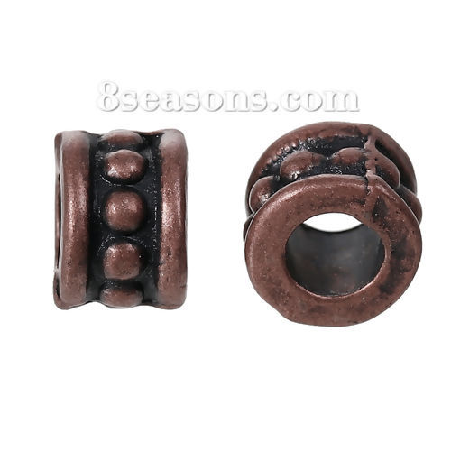 Picture of Zinc Based Alloy Beads Cylinder Antique Copper About 6mm x 4mm, Hole: Approx 3.2mm, 100 PCs