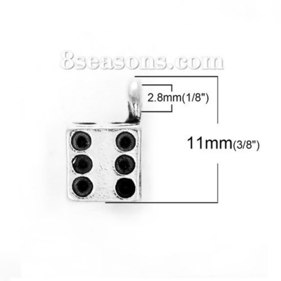 Immagine di Lega di Zinco 3D Charm Ciondoli Dadi Argento Antico 11mm x 11mm , 20 Pz