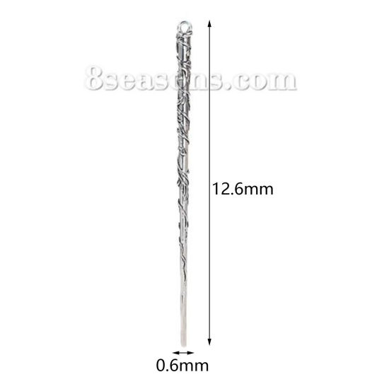 Picture of Zinc Based Alloy Pendants Magic Star Wand Antique Silver Color 12.6cm(5") x 0.6cm( 2/8"), 3 PCs