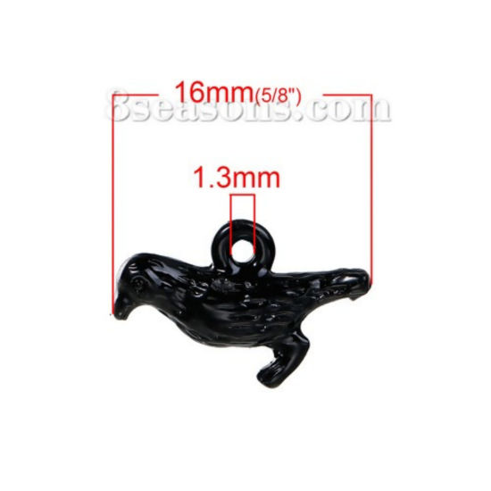 Picture of Zinc Based Alloy Halloween 3D Charms Crow Bird Black Enamel 16mm( 5/8") x 10mm( 3/8"), 10 PCs