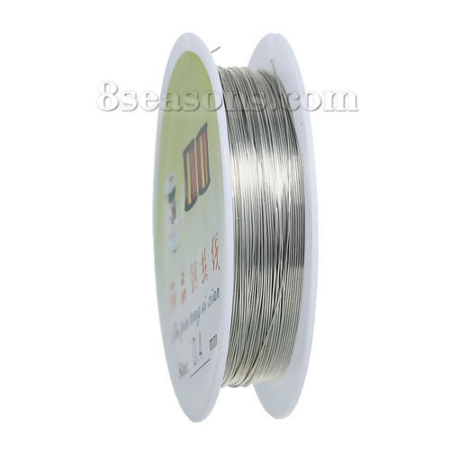 Picture of Copper Beading Wire Thread Cord Round Silver Tone 0.4mm Dia. (26 gauge), 2 Rolls (Approx 15 M/Roll)