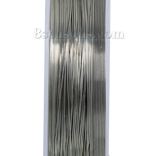 Picture of Copper Beading Wire Thread Cord Round Silver Tone 0.4mm Dia. (26 gauge), 2 Rolls (Approx 15 M/Roll)