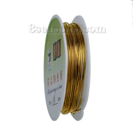 Imagen de Cobre Beading Wire Hilos Ronda Chapado en Oro 0.8mm Dia. (20 gauge), 2 Rollos (Aprox 3.3 M/Rollo)