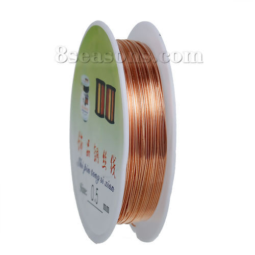 Picture of Copper Beading Wire Thread Cord Round Rose Gold 0.5mm Dia. (24 gauge), 2 Rolls (Approx 8.4 M/Roll)