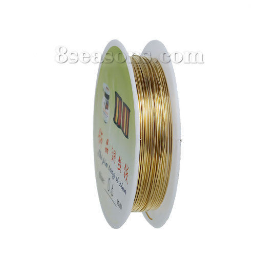 銅 ビーズワイヤー スレッド、コード 手作り アクセサリー DIY ネックレス ブレスレット にも 円形 金メッキ 0.6mm （22号）、 2 巻 (約 6 M/巻) の画像