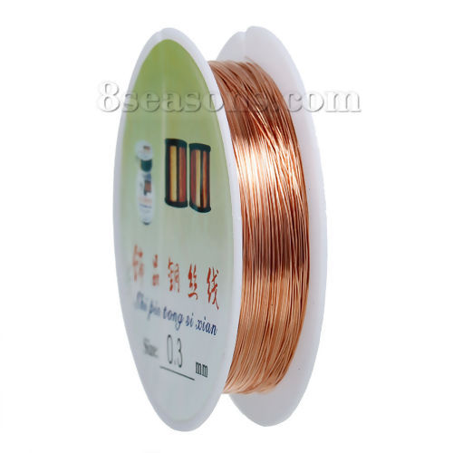 Picture of Copper Beading Wire Thread Cord Round Rose Gold 0.3mm Dia. (28 gauge), 2 Rolls (Approx 20 M/Roll)
