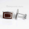 Picture of Brass Cuff Links Rectangle Silver Tone Coffee Enamel Rotatable 26mm(1") x 14mm( 4/8"), 1 Pair                                                                                                                                                                 