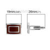 Picture of Brass Cuff Links Rectangle Silver Tone Coffee Enamel Rotatable 26mm(1") x 14mm( 4/8"), 1 Pair                                                                                                                                                                 