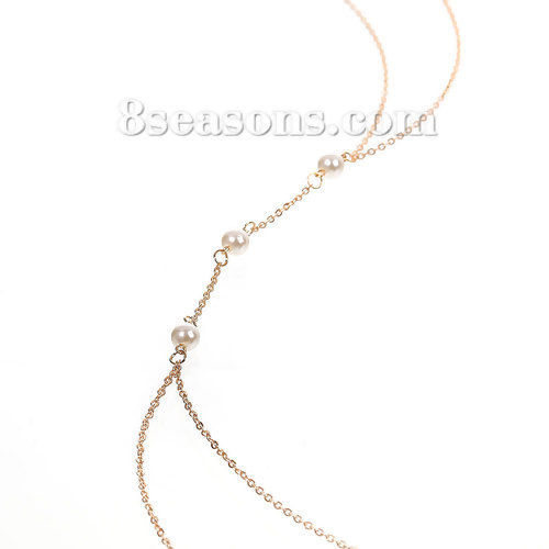Picture of New Fashion Body Chain Necklace Link Cable Chain Gold Plated White Acrylic Pearl Imitation Beads 56.0cm(22") long, 103cm(40 4/8") long, 1 Piece