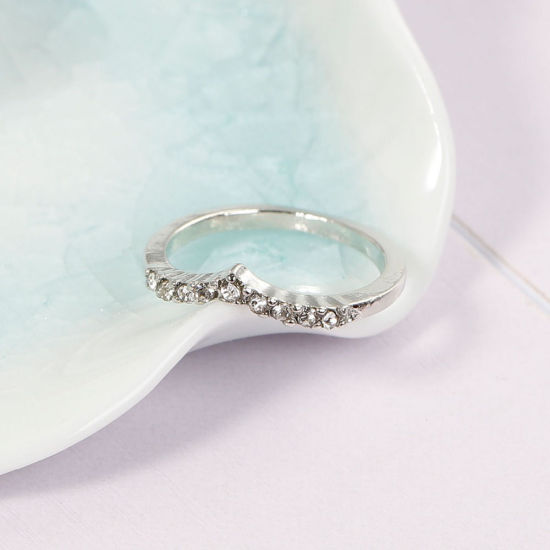 Bild von Modisch Uneinstellbar Ring Silberfarbe Transparent Strass 15.3mm（US Größe:4.5) 1 Stück