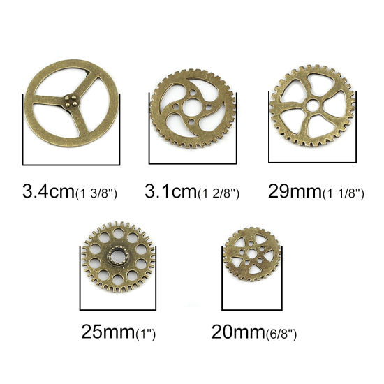 Picture of Zinc Based Alloy Steampunk Charms Pendants Fixed Mixed Gear Antique Bronze 20mm( 6/8") Dia. - 34mm(1 3/8") Dia. Dia, 20 PCs