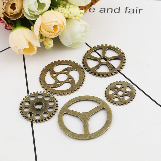 Picture of Zinc Based Alloy Steampunk Charms Pendants Fixed Mixed Gear Antique Bronze 20mm( 6/8") Dia. - 34mm(1 3/8") Dia. Dia, 20 PCs