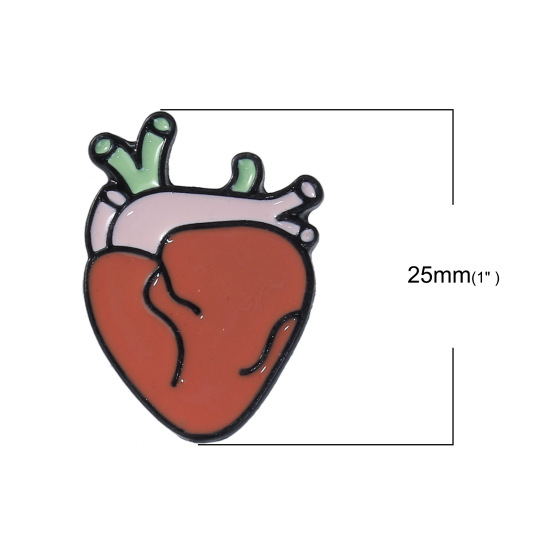 Picture of Tie Tac Lapel Pin Brooches Human Anatomical Heart Multicolor Enamel 25mm(1") x 18mm( 6/8"), 1 Piece