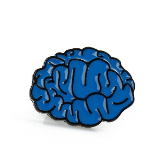 Picture of Tie Tac Lapel Pin Brooches Human Anatomical Cerebrum Brain Deep Blue Enamel 25mm(1") x 19mm( 6/8"), 1 Piece