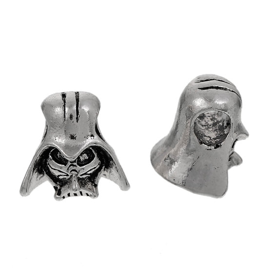 Picture of Zinc Based Alloy 3D European Style Large Hole Charm Beads Helmet Antique Silver Color About 14mm x 13mm, Hole: Approx 4.5mm, 5 PCs
