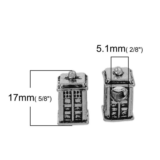 Picture of Zinc Based Alloy European Style Large Hole Charm Beads Police Agency House Antique Silver Color 3D About 17mm x 10mm, Hole: Approx 5.1mm, 5 PCs