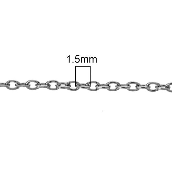 Picture of 304 Stainless Steel Link Cable Chain Findings Silver Tone 1.5x1mm, 2 M
