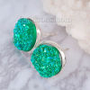 Picture of Copper Druzy/ Drusy Ear Post Stud Earrings Round Silver Plated Green AB Color W/ Stoppers 16mm( 5/8") x 14mm( 4/8"), Post/ Wire Size: (20 gauge), 1 Pair
