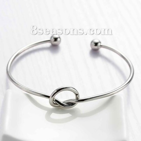 Image de 1 Pièce Bracelet Manchette Jonc Semi-Ouvert Simple en Laiton À la Mode Argent Mat Nœud D'Amour Pour Femmes La Saint-Valentin 6.1cm Dia.