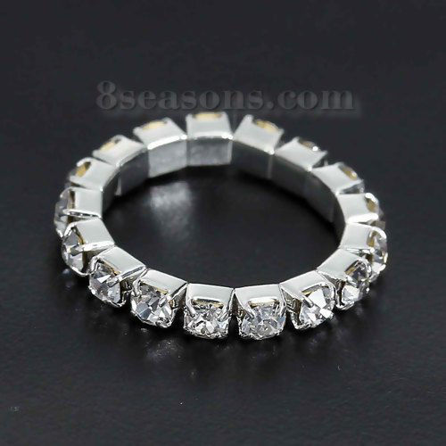 Picture of Elastic Rings Silver Plated Clear Rhinestone 15.7mm( 5/8")(US Size 5), 1 Piece