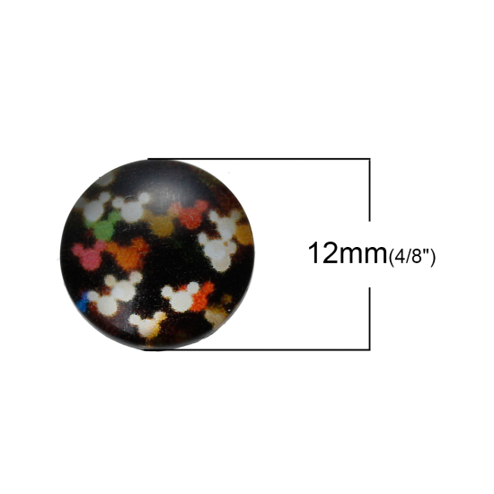 Picture of Glass Dome Seals Cabochon Round Flatback At Random Mixed Neon Pattern Transparent 12mm( 4/8") Dia, 10 PCs