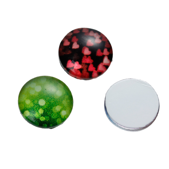 Picture of Glass Dome Seals Cabochon Round Flatback At Random Mixed Neon Pattern Transparent 12mm( 4/8") Dia, 10 PCs