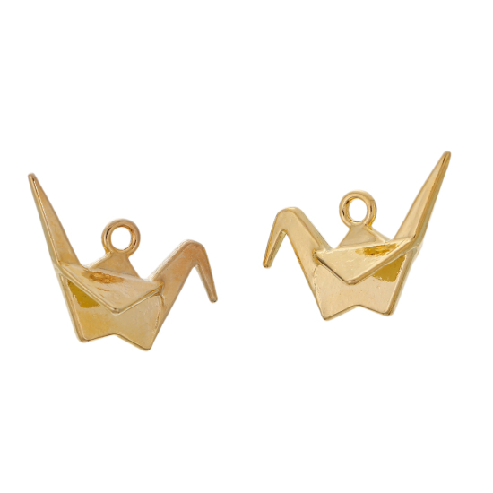 Picture of Zinc Based Alloy 3D Charms Origami Crane Gold Plated 27mm(1 1/8") x 20mm( 6/8"), 20 PCs